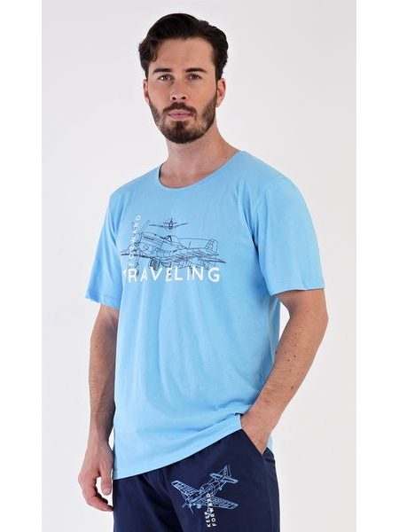 Pánské pyžamo bermudy Letadlo - světle modrá