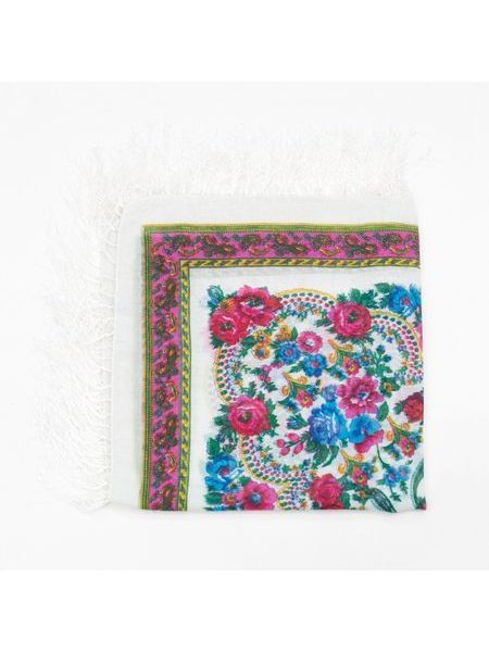 Dámský šál s květinami - bílý