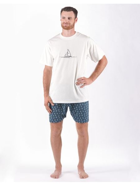 Pánské pyžamo krátké pánské, šité, s potiskem Pyžama 2024 79172P - šedobílá petrolejová