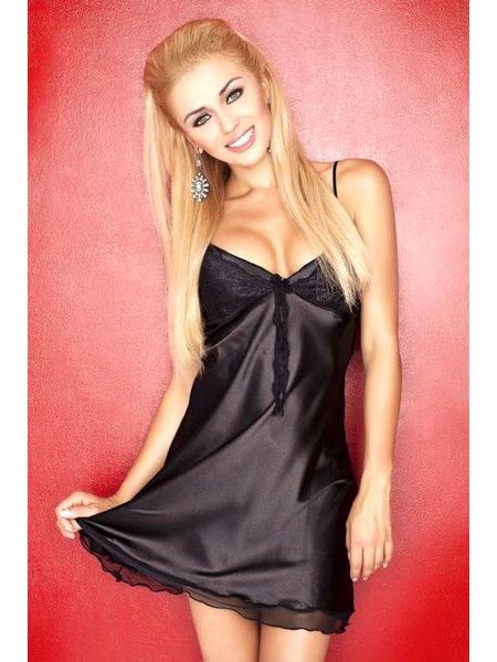 Saténová noční košilka DKAREN Kira černá