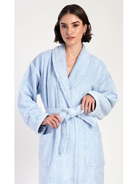 Dámský župan dlouhý se šálovým límcem Karolína - světle modrá