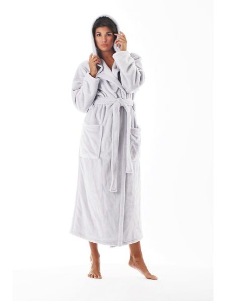 Dámský dlouhý hřejivý župan s kapucí SIENA šedá