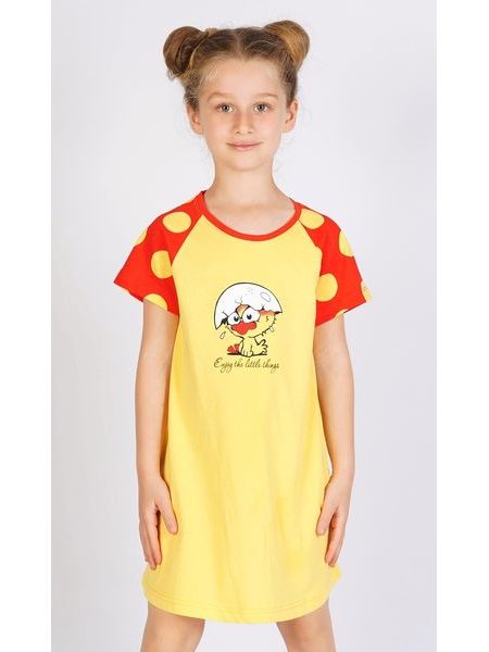 Dětská noční košile s krátkým rukávem Malé kuře - žlutá
