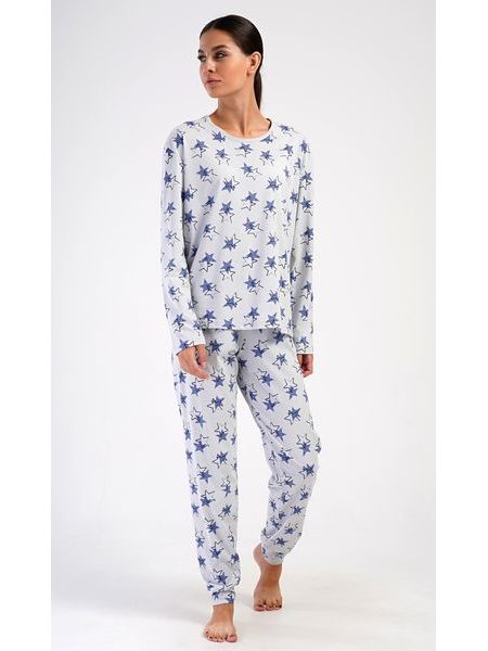 Dámské pyžamo dlouhé Stars - šedá