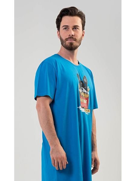 Pánská noční košile s krátkým rukávem Bulldog - modrá