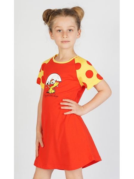 Dětská noční košile s krátkým rukávem Kuře - červená
