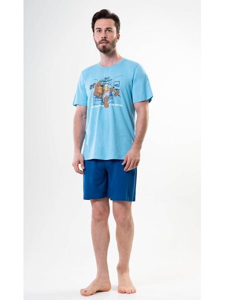 Pánské pyžamo šortky Boss - světle tyrkysová