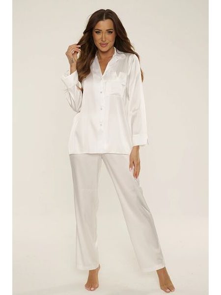 Dlouhé saténové pyžamo Cordelia bílé