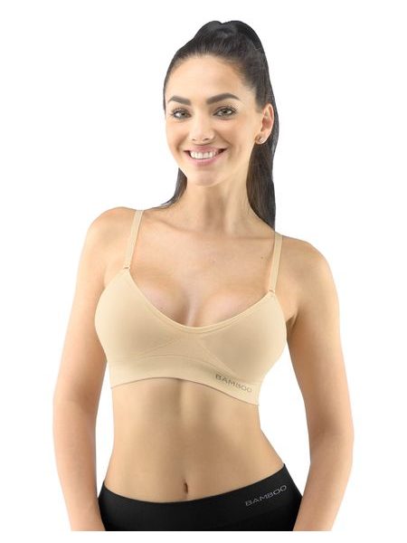 Dámská podprsenka sportovní s vycpávkami, bez kostice, bezešvé, jednobarevné Eco Bamboo 07021P - tělová
