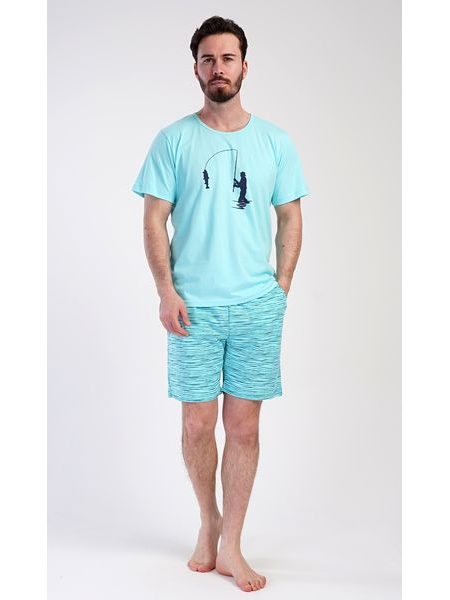 Pánské pyžamo šortky Rybář - mentolová