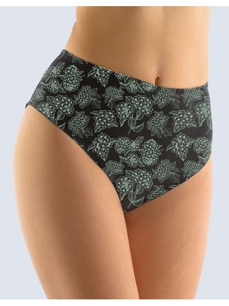 Dámské kalhotky klasické ve větších velikostech, větší velikosti, šité, s potiskem 11064P - černá peprmint