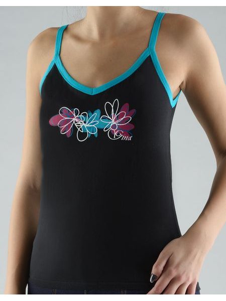 Dámská košilka, úzká ramínka, šité, s potiskem Disco V 18032P - černá