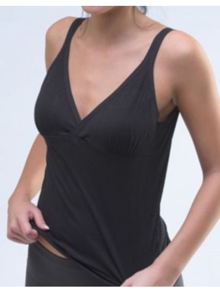 Dámská košilka, úzká ramínka, šité, jednobarevné Multirib 18994P - černá