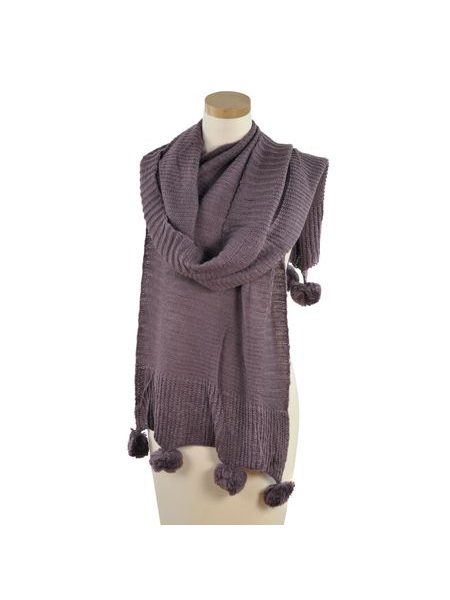 Šál s bambulkami hnědý