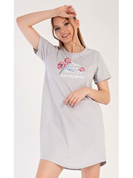 Dámská noční košile s krátkým rukávem Cassie - světle šedá