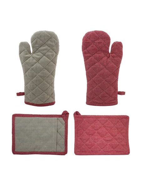 Chňapka s magnetem a podložkou z recyklované bavlny,18x32+18x25 cm, červená