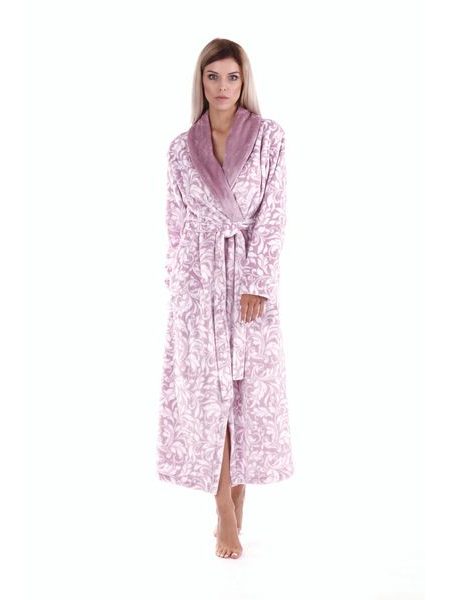 Dámský dlouhý župan se šálovým límcem FLORA starorůžová/bílá