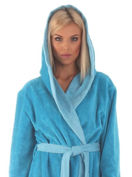 Dámský dlouhý savý župan s kapucí TAMPA duo tyrkysová