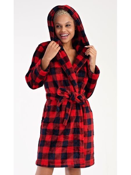 Dámský župan krátký s kapucí Kostka - červená