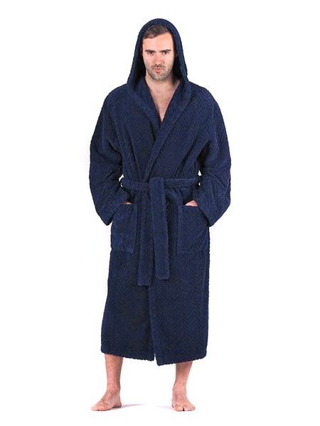 Pánský dlouhý župan s kapucí ATHENA tmavě modrá