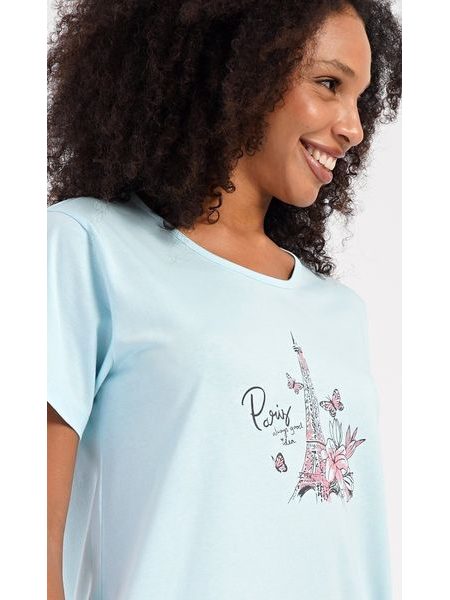 Dámské domácí šaty s krátkým rukávem Paris - světle modrá