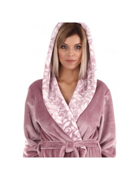 Dámský dlouhý župan s kapucí FLORA starorůžová