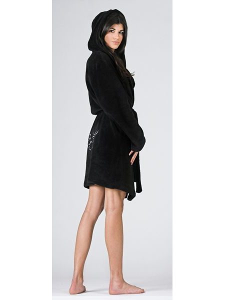 Dámský 3/4 savý župan TRIBAL s kapucí a výšivkou černá