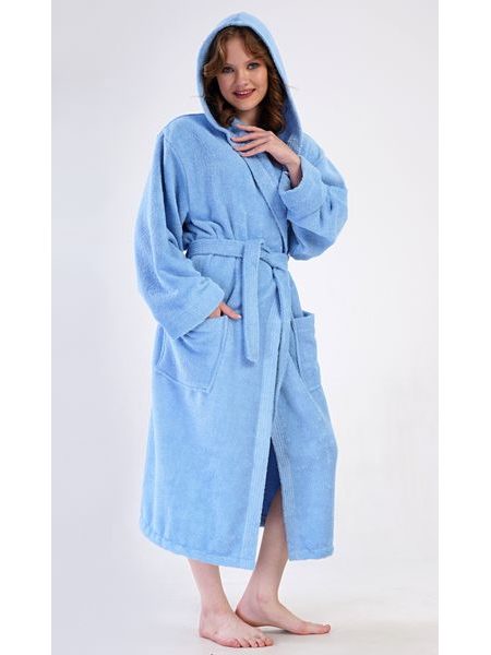 Dámský župan dlouhý s kapucí Modrásek - modrá