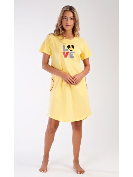 Dámské domácí šaty s krátkým rukávem Kačenka - žlutá