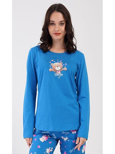 Dámské pyžamo dlouhé Méďa I love you - modrá