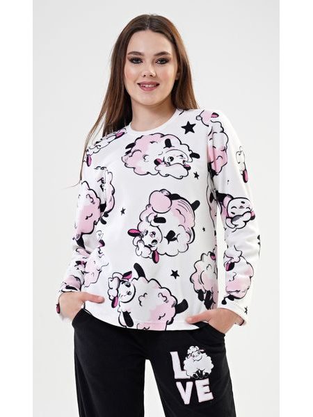 Dámské pyžamo dlouhé Ovečka - bílá