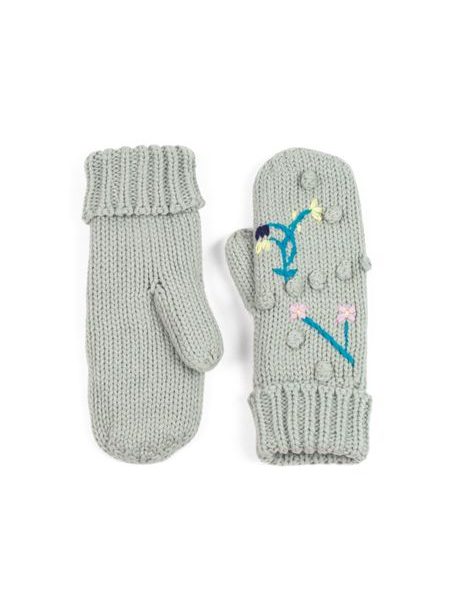 Šedé rukavice s výšivkou