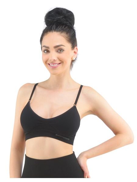 Dámská podprsenka sportovní s vycpávkami, bez kostice, bezešvé, jednobarevné Eco Bamboo 07021P - černá