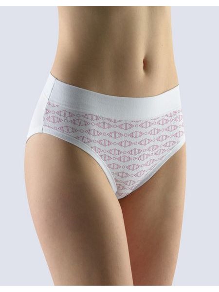 Dámské kalhotky klasické, širší bok, šité, s potiskem Disco XIII 10229P - bílá violet