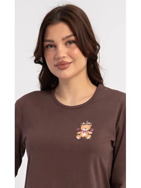 Dámské pyžamo dlouhé Michelle - hnědá