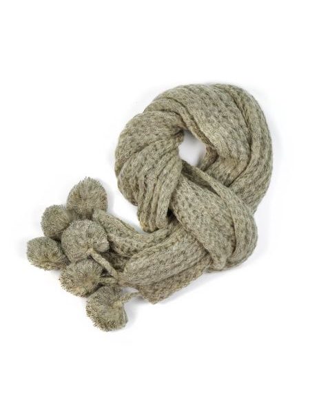 Dlouhý šál s bambulkami přírodní