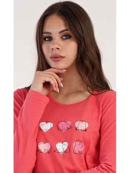 Dámské pyžamo dlouhé Valentýna - jahodová