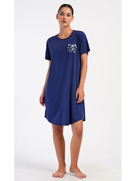 Dámské domácí šaty s krátkým rukávem Janette - tmavě modrá