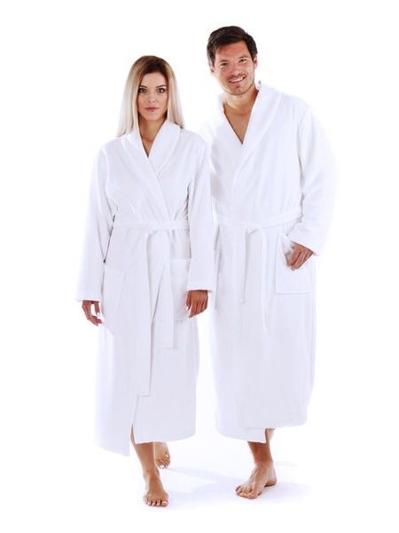 Unisex dlouhý bambusový župan se šálovým límcem SAUNA bílá