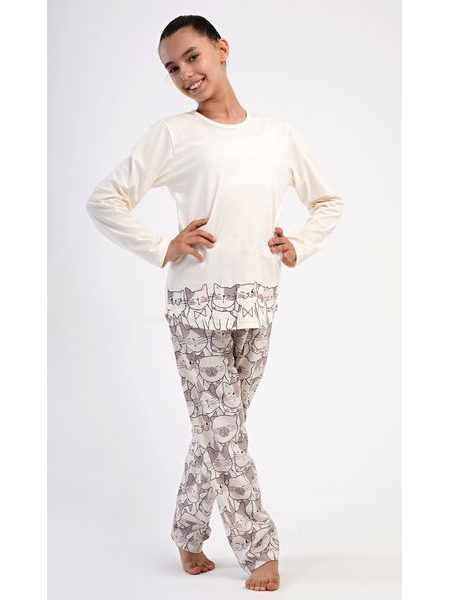 Dětské pyžamo dlouhé Koťata - světle lososová