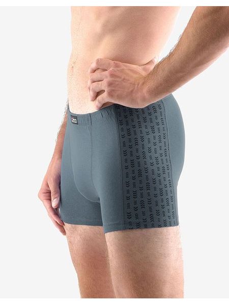 Pánské boxerky s kratší nohavičkou, kratší nohavička, šité, s potiskem 73117P - tm. šedá černá