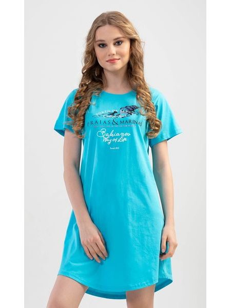 Dámská noční košile s krátkým rukávem Moře - tyrkysová