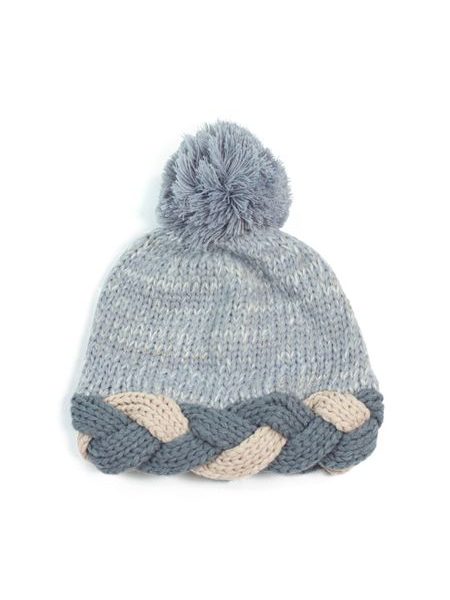 Čepice s barevným copánkem šedá