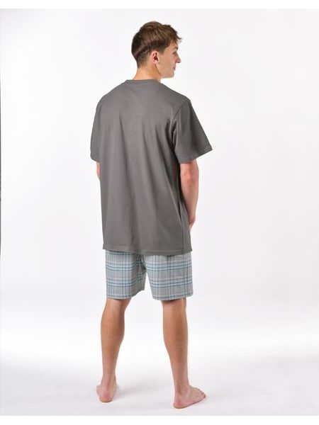 Pánské pyžamo krátké, šité, s potiskem 79192 - šedá sv. šedá
