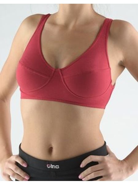 Dámská podprsenka sportovní, bez kostice, šité, jednobarevné 97017P - vínová