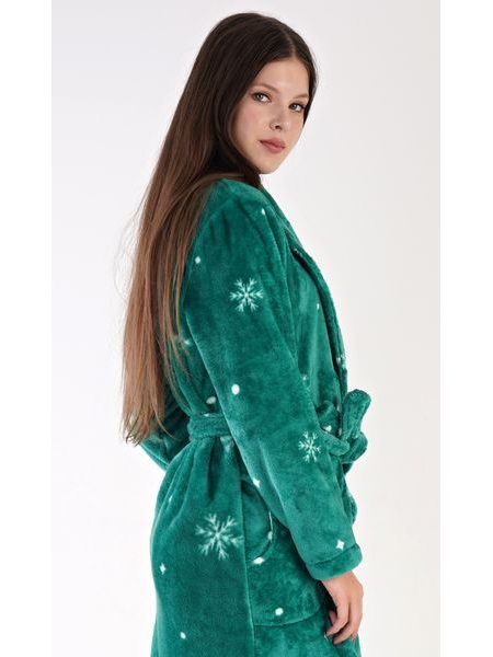 Dámský župan dlouhý se šálovým límcem Vločky - zelená