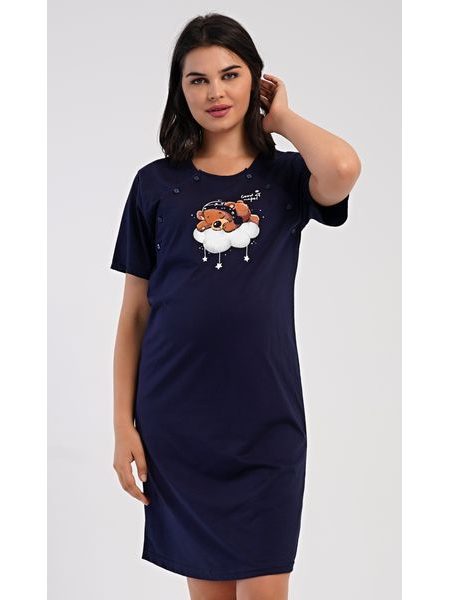 Dámská noční košile mateřská Méďa na obláčku - tmavě modrá