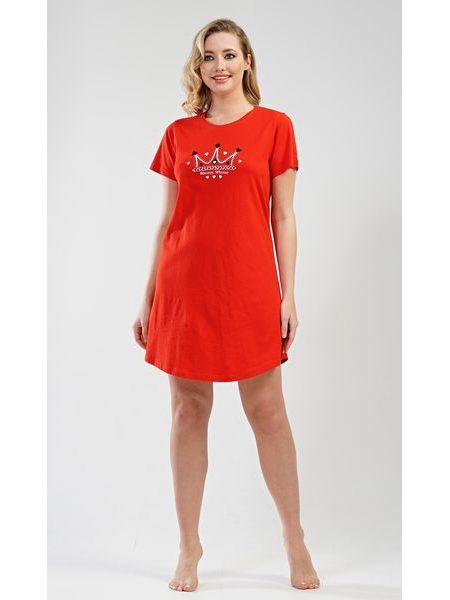 Dámská noční košile s krátkým rukávem Koruna - červená