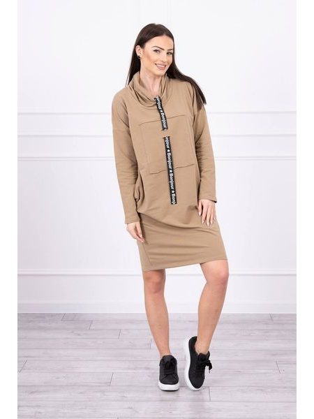 Mikinové šaty s páskami, velbloudí hnědá