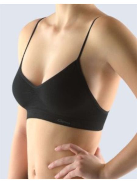 Dámský top s úzkými ramínky, úzká ramínka, bezešvé, jednobarevné MicroBavlna 07001P - černá